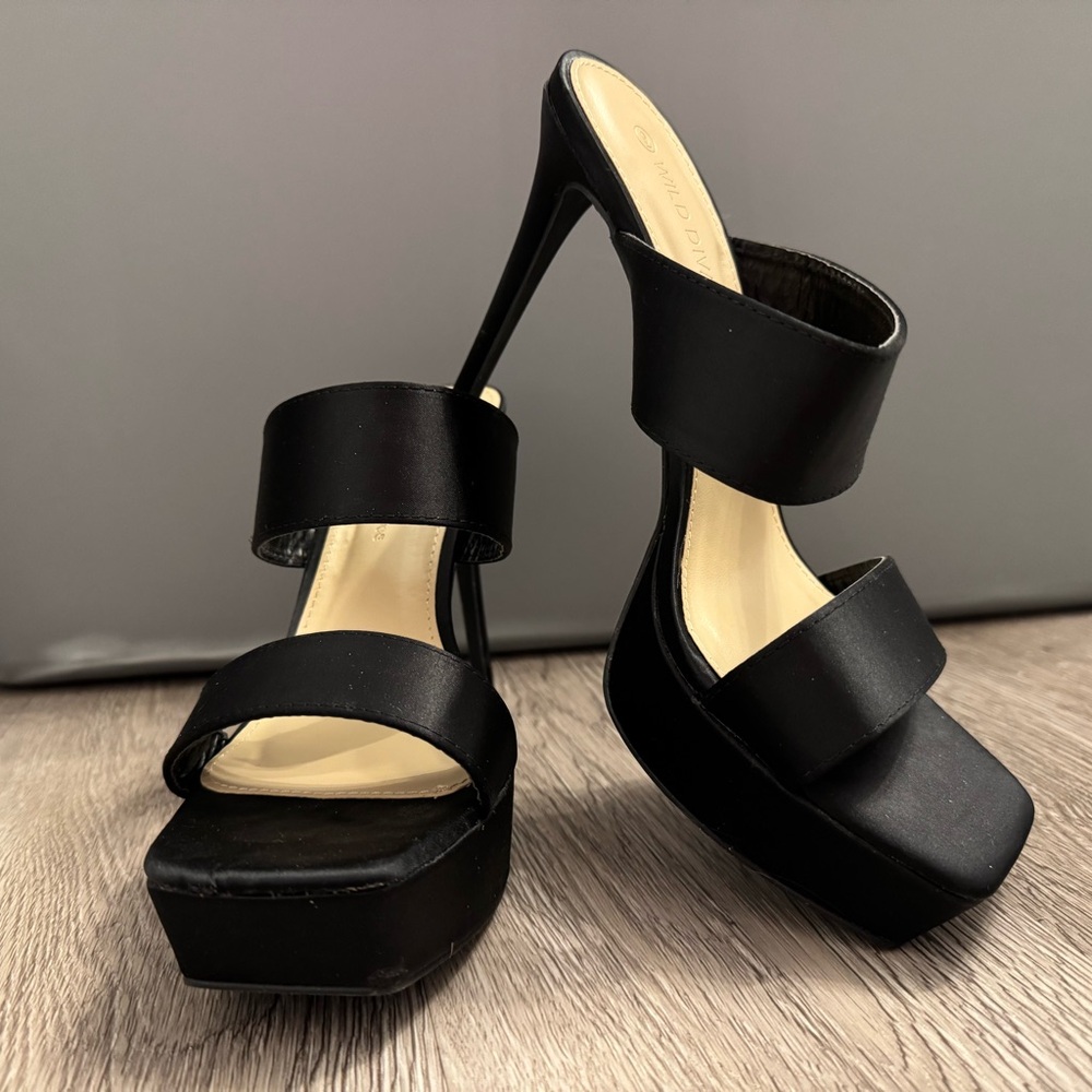 ✅ Wild Diva Lounge, Style: Dreamy-06, BLACK open toe low heel satin shoes